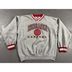 Nebraska Cornhuskers Sweatshirt Lee Sewn Mens Large Gray NCAA Football Huskers